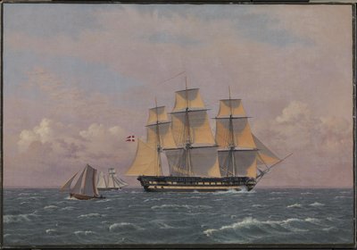 La nave da guerra danese da 84 cannoni "Dronning Marie" nel Sound da Christoffer Wilhelm Eckersberg