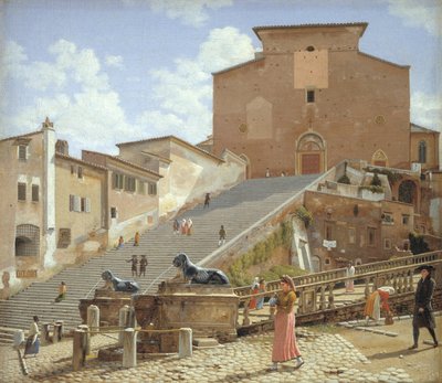 I gradini di marmo che conducono alla Chiesa di Santa Maria in Aracoeli a Roma da Christoffer Wilhelm Eckersberg