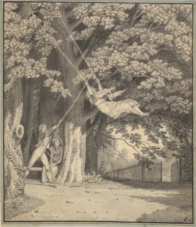 I boschi di Skjoldnæsholm con un giovane che dondola una giovane ragazza da Christoffer Wilhelm Eckersberg