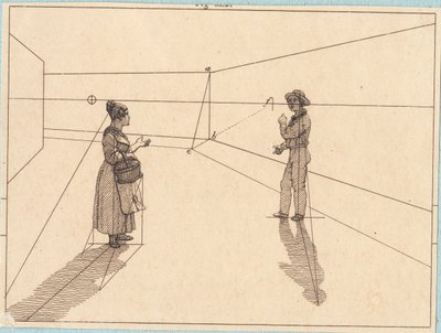 Due figure in una costruzione geometrica. Illustrazione per "Linearperspectiven", Tavola IV da Christoffer Wilhelm Eckersberg