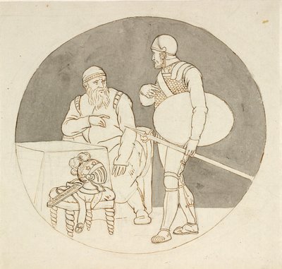 Due guerrieri, uno in piedi, l