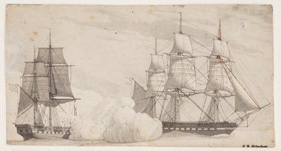 Due navi da guerra in combattimento (la fregata inglese Shannon e la fregata americana Chesapeake?) da Christoffer Wilhelm Eckersberg