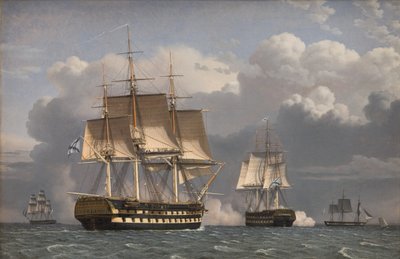 Due navi da linea russe che salutano da Christoffer Wilhelm Eckersberg