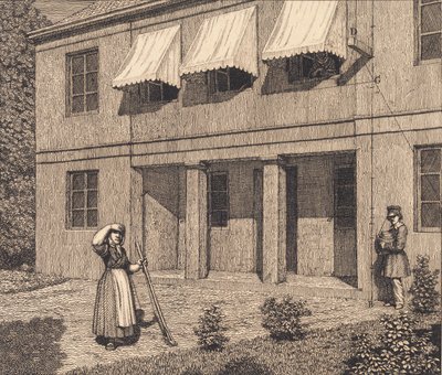 Fuori da una villa. Illustrazione per "Linearperspectiven", Tavola V da Christoffer Wilhelm Eckersberg