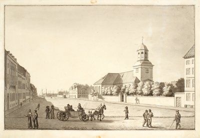 Vista su Sankt Annæ plads con la chiesa della guarnigione da Christoffer Wilhelm Eckersberg