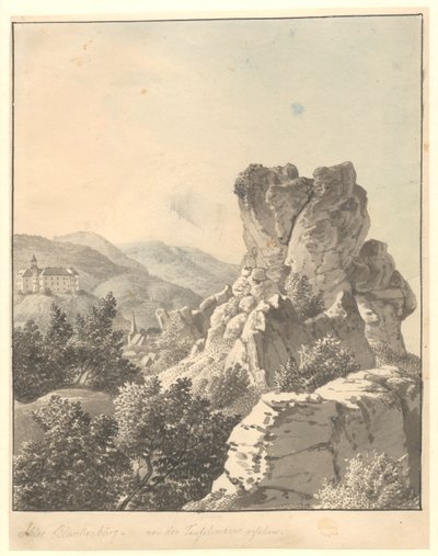 Veduta da Harzen, dalla Teufelsmauer, il castello di Blankenburg sullo sfondo da Christoffer Wilhelm Eckersberg