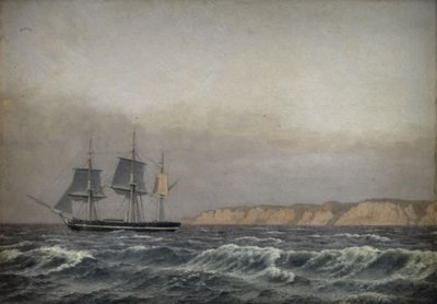 Vista delle scogliere di Møn e una corvetta da Christoffer Wilhelm Eckersberg