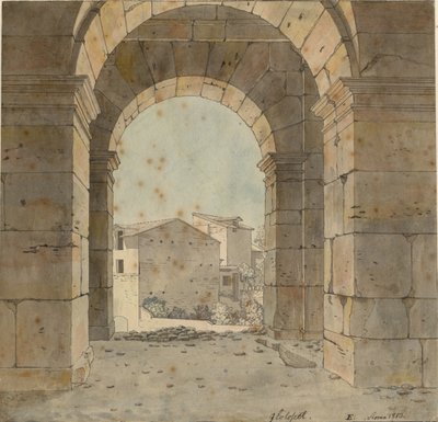 Vista verso nord attraverso uno degli archi del secondo piano del Colosseo a Roma da Christoffer Wilhelm Eckersberg