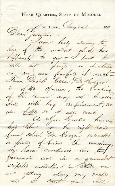 Lettera firmata C.C. Bailey, Quartier Generale, Stato del Missouri, St. Louis, al Governatore [Hamilton R. Gamble], 12 agosto 1863 da C. C. Bailey