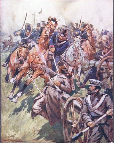 Cosacco e russo colpiti dal colpo di sciabola, illustrazione da 