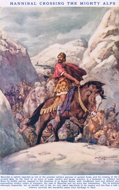 Annibale attraversa le possenti Alpi, illustrazione da 