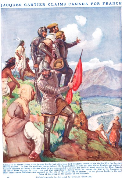 Jacques Cartier rivendica il Canada per la Francia, illustrazione da 
