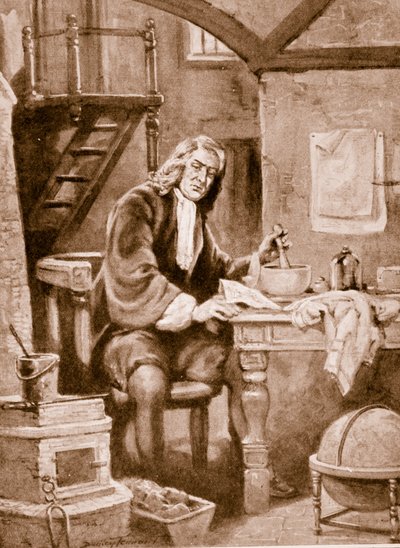 Sir Isaac Newton nella sua piccola stanza da C. Dudley Tennant