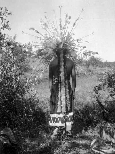 Persone native americane e casa rotonda tribale e abbigliamento cerimoniale, California da C. Hart Merriam