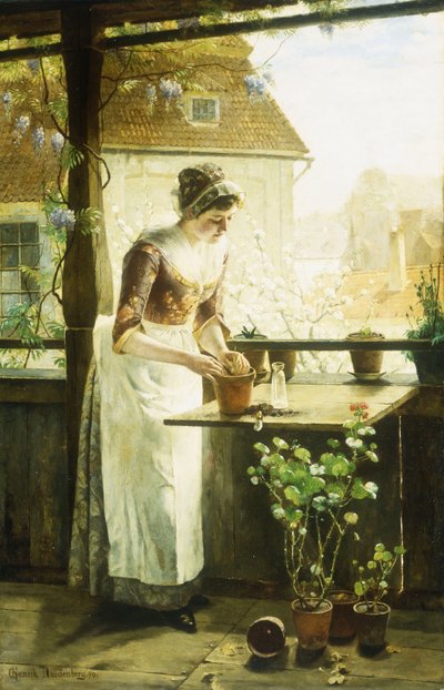 Donna che pianta fiori, 1890 da C. Hendrick Nordenberg
