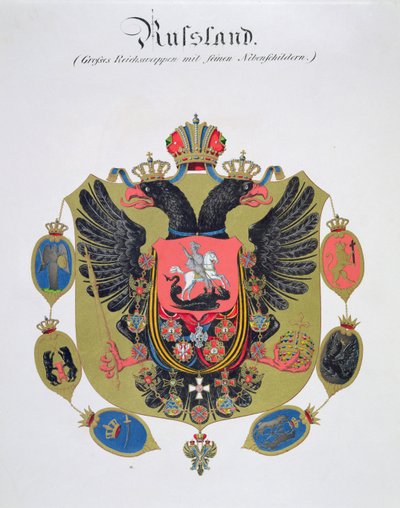 Armi e scudo dello stato della Russia Imperiale, da una collezione di acquerelli pubblicata in Germania, c.1830-33 da C. Hildebrandt