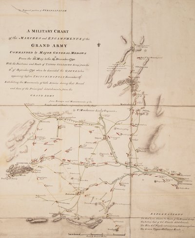 Carta militare delle marce e degli accampamenti del grande esercito comandato dal Maggiore Generale Medows dal 26 maggio al 14 dicembre 1790 da C. Mackenzie
