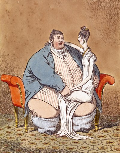 Grasso e Magro - Daniel Lambert a confronto con una donna magra seduta sul suo ginocchio, 1806 da C. Williams