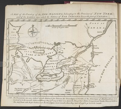 Una mappa del paese delle Cinque Nazioni, appartenente alla provincia di New York; e dei laghi vicino ai quali vivono le nazioni degli indiani lontani, con parte del Canada da Cadwallader Colden