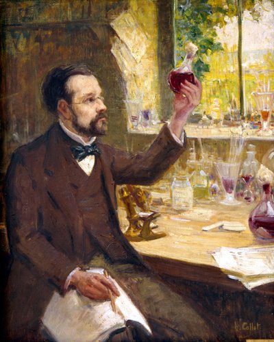 Louis Pasteur che studia la fermentazione del succo d