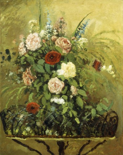 Bouquet di fiori con un giardiniere in legno rustico, c.1876 da Camille Jacob Pissarro