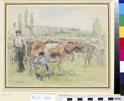 Studio compositivo di una scena di mungitura a Eragny-sur-Epte da Camille Jacob Pissarro
