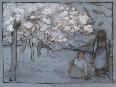 Studio Compositivo di due Contadine che Conversano in un Frutteto, c. 1894 da Camille Jacob Pissarro