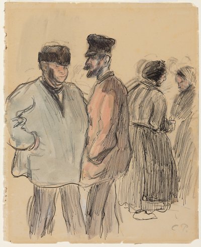 Gruppo di persone al mercato, Gisors da Camille Jacob Pissarro