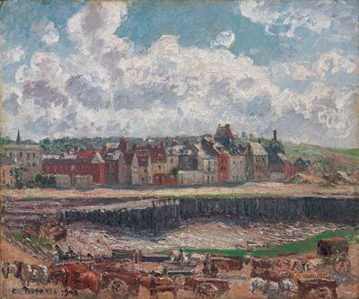 Cavalli e carri davanti al porto di pesca, Dieppe, bassa marea da Camille Jacob Pissarro