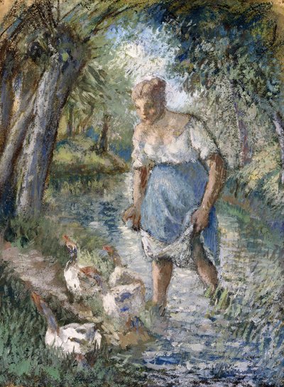 Contadino che attraversa un ruscello da Camille Jacob Pissarro