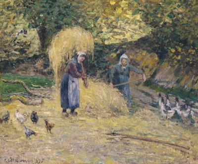 Contadini che sollevano paglia, Montfoucault, 1875 da Camille Jacob Pissarro
