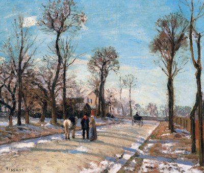 Route de Versailles, Louveciennes, sole invernale e neve, c. 1870 da Camille Jacob Pissarro