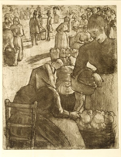 Mercato ortofrutticolo a Pontoise, 1891 (acquaforte e acquatinta) da Camille Jacob Pissarro