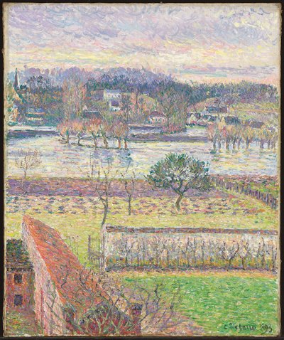 Vista dalla mia finestra, inondazione, sera, Eragny; Vue de ma fenêtre, inondation, effet de soir, Eragny, 1893 da Camille Jacob Pissarro