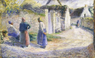 Strada del Villaggio con Tre Persone a Destra da Camille Jacob Pissarro