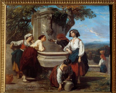 Ossaloises alla fontana. Contadini della valle di Ossau si incontrano per discutere alla fontana. Dipinto di Camille Roqueplan (1803-1855) da Camille Joseph Etienne Roqueplan