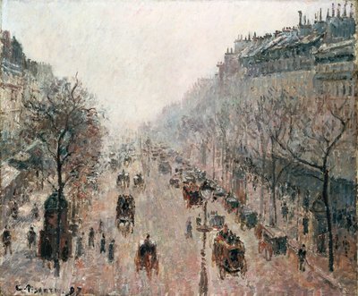 Boulevard Montmartre in una mattina nebbiosa e soleggiata, 1897 da Camille Jacob Pissarro