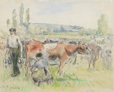 Studio compositivo di una scena di mungitura a Eragny-sur-Epte da Camille Pissarro