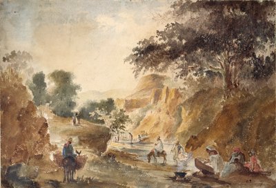 Paesaggio con figure vicino a un fiume, 1853-1854 da Camille Pissarro