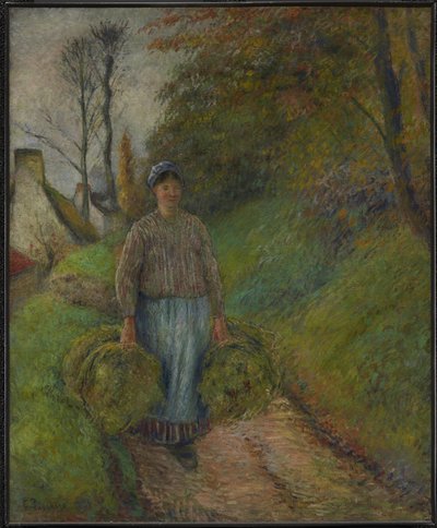 Contadina che trasporta due fasci di fieno da Camille Pissarro