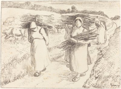 Contadini che portano bastoni da Camille Pissarro