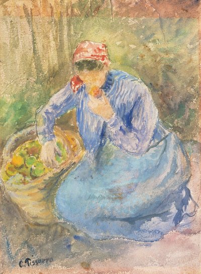 Contadina seduta con un cesto di mele da Camille Pissarro