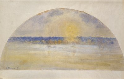 Sole al tramonto e nebbia, Eragny, 1891 da Camille Pissarro