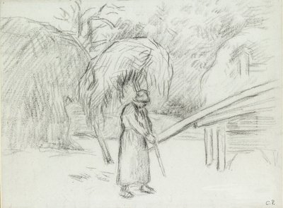 Studio di una contadina che trasporta un carico di fieno nel cortile della fattoria a Foucault, c1875 da Camille Pissarro