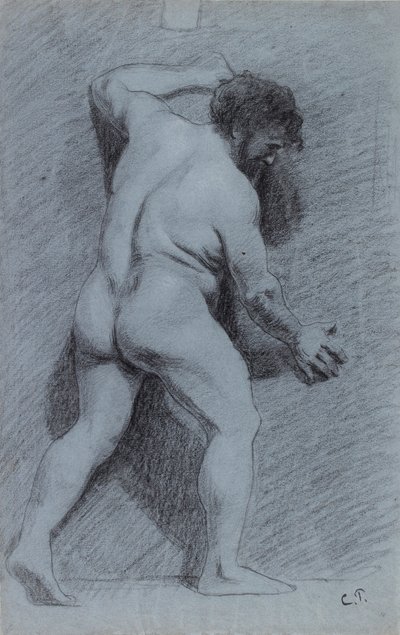 Studio di un nudo maschile posato contro un muro visto di profilo rivolto a destra, 1856-1860 da Camille Pissarro