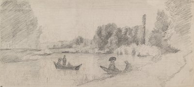 Studio di un paesaggio fluviale con barche, 1863-1864 da Camille Pissarro