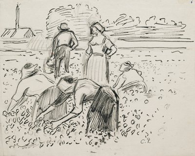 Studio di cinque figure di contadini che lavorano in un campo da Camille Pissarro