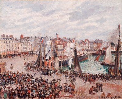 Il mercato del pesce, Dieppe: tempo grigio, mattina da Camille Pissarro