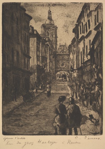 La strada del Grande Orologio, Rouen, 1885 da Camille Jacob Pissarro