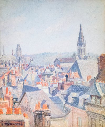 I tetti della vecchia Rouen, luce del sole da Camille Pissarro